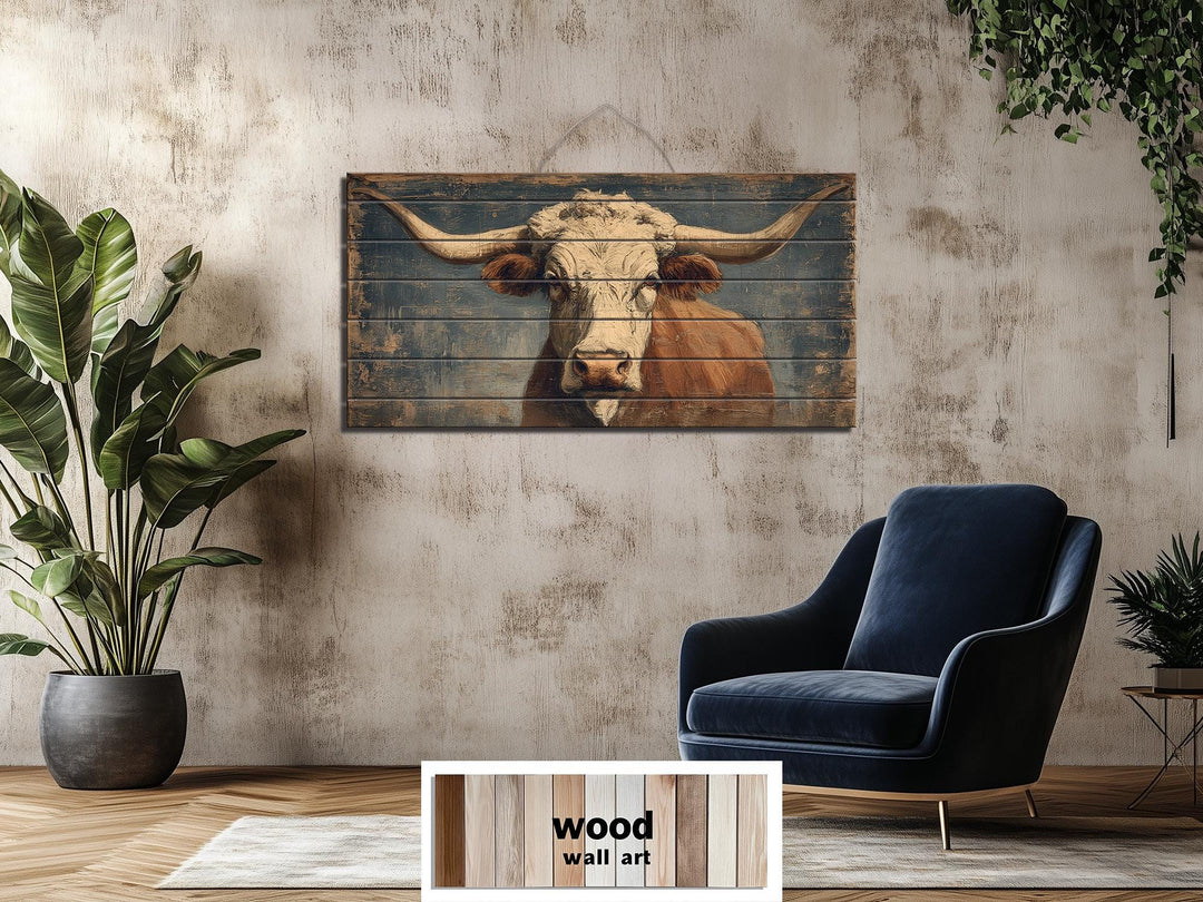 Longhorn Bull Wall Art - Rustic Wood Decor | Western Farmhouse Artwork