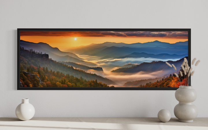 Mountains Sunset Landscape Long Narrow Living Room Framed Canvas Wall Art close up