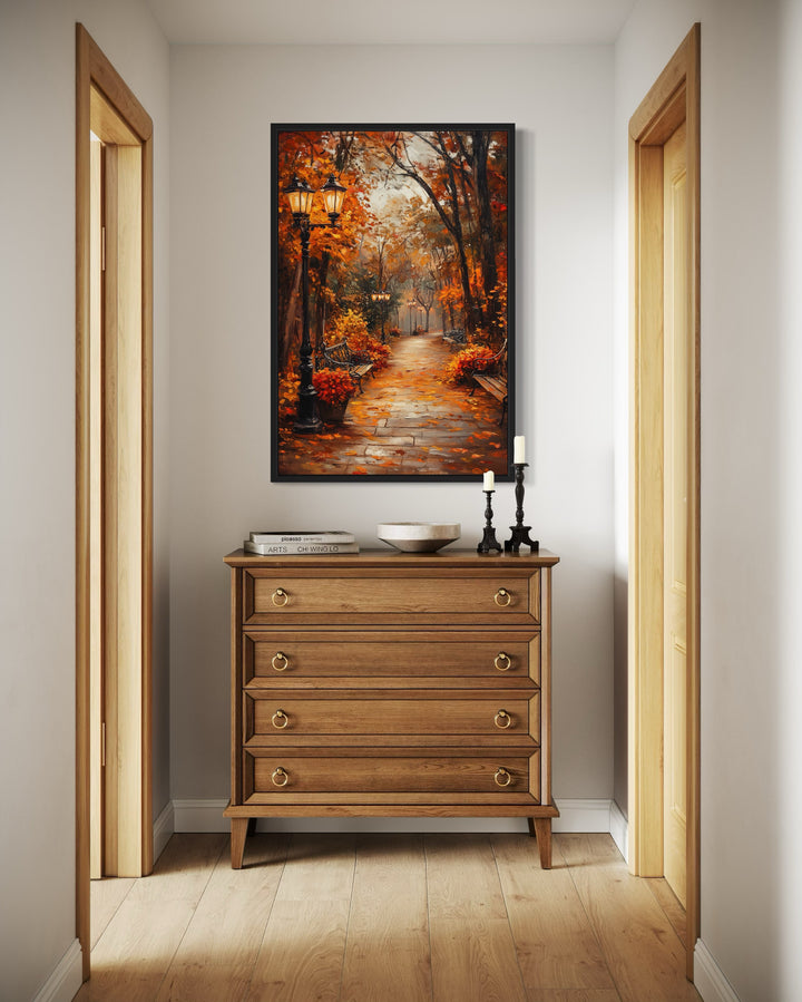 Autumn Street In The Park Framed Canvas Wall Art