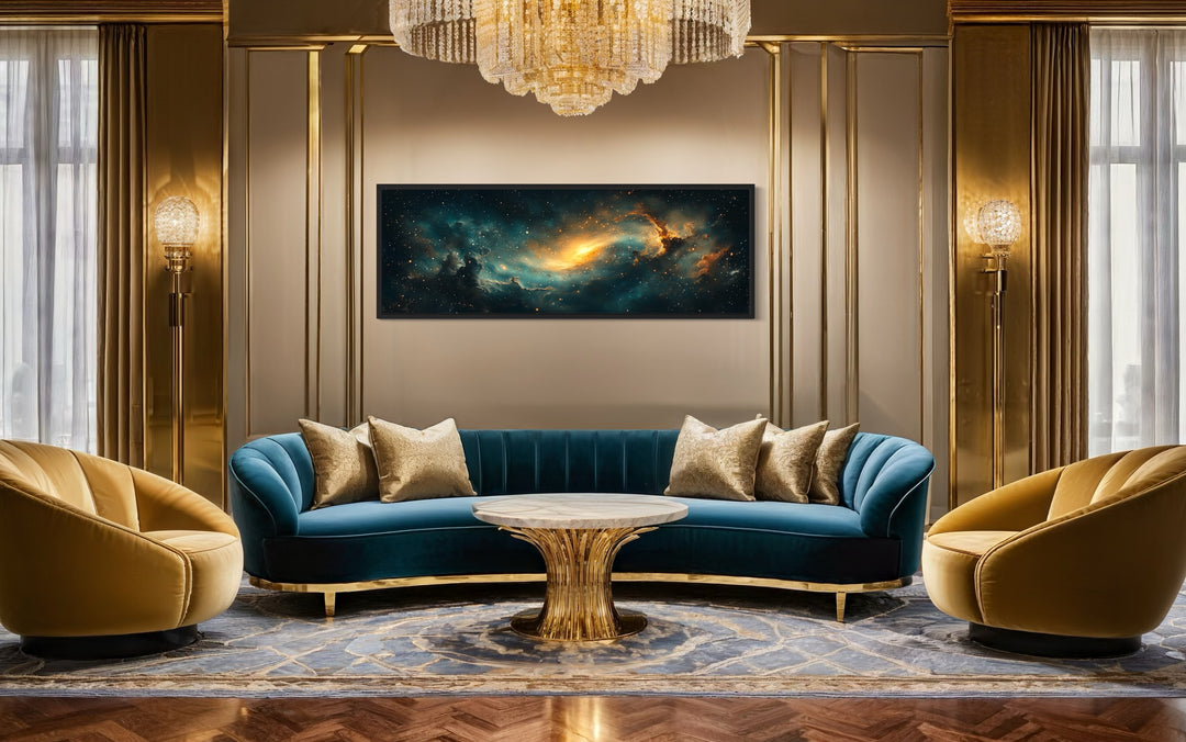 Cosmic Nebula Space Long Horizontal Canvas Wall Art in living room