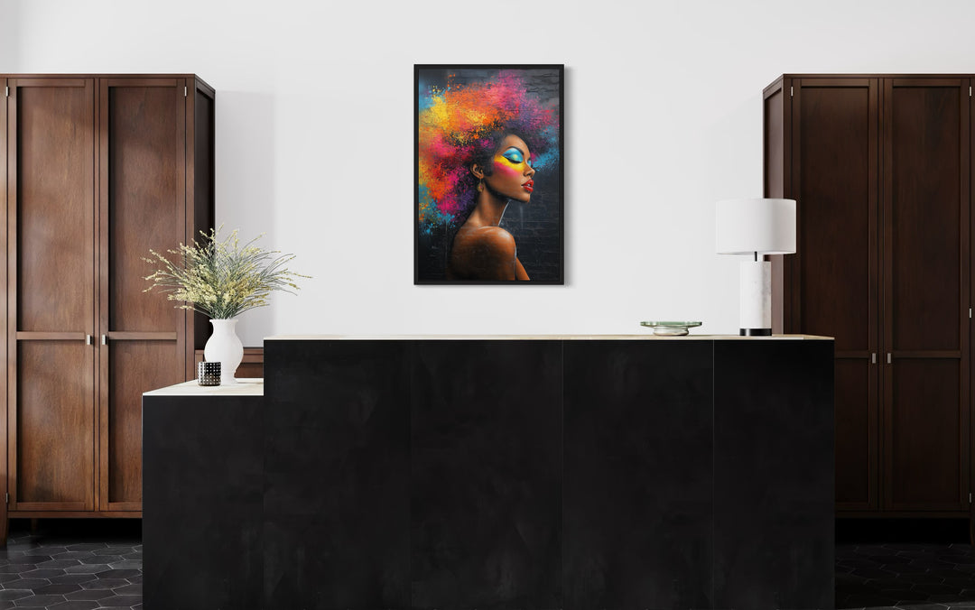 Beautiful Black Woman With Colorful Hair African American Hairdresser Canvas Wall Art in hair salon