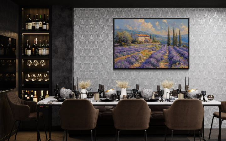 Lavender Fields of Provence France Framed Canvas Wall Art in dining room