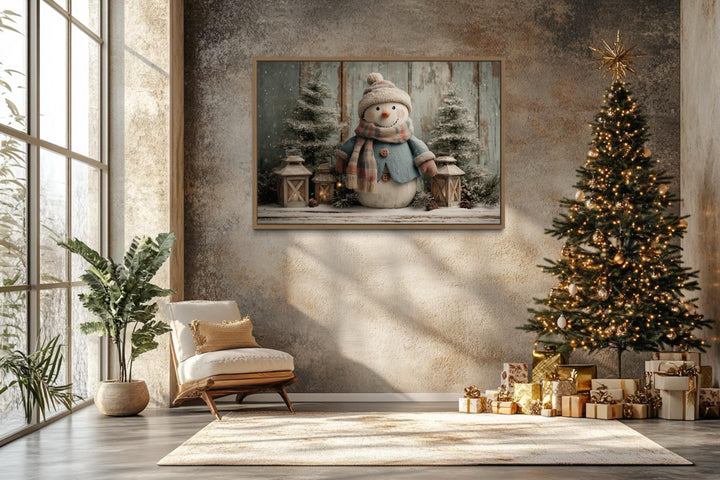 Christmas Snowman With Scarf Christmas Canvas Wall Art