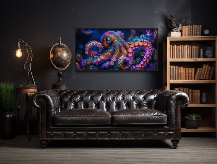 Trippy Octopus Framed Canvas Wall Art in man cave