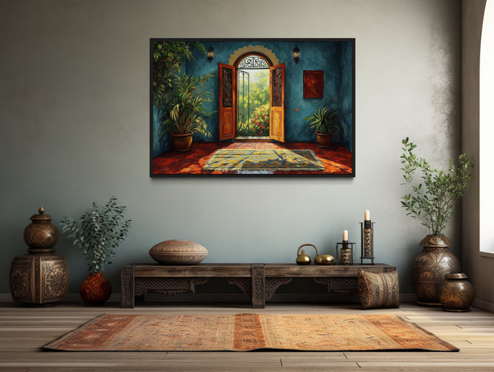 Traditional Indian Living Room Painting Framed Canvas Wall Art in living room