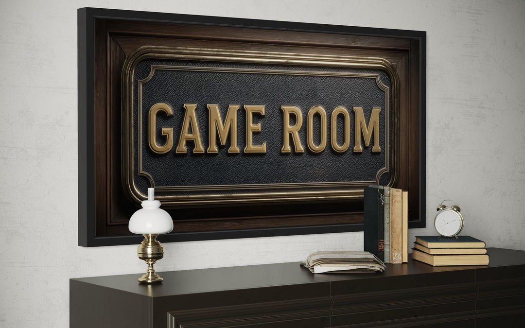 Game Room Vintage Sign Framed Canvas Wall Art