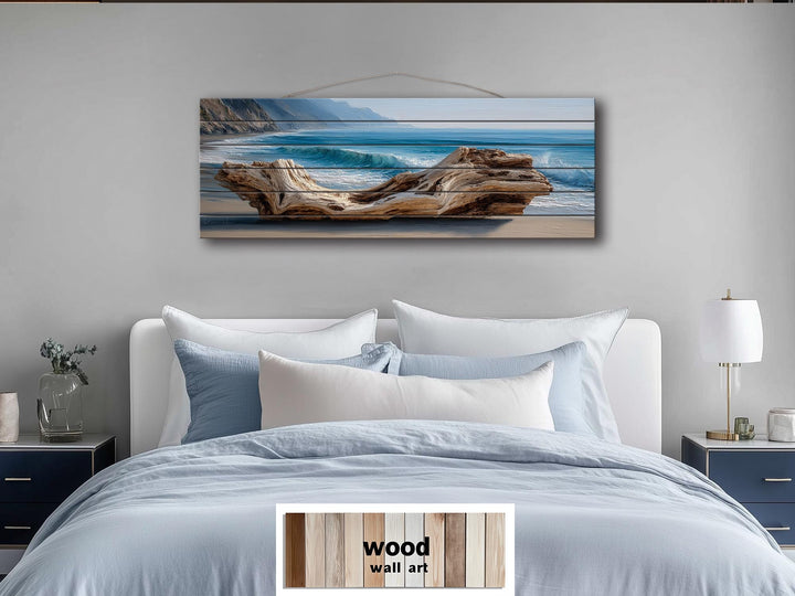 Driftwood On Beach Long Horizontal Coastal Distressed Wood Wall Art