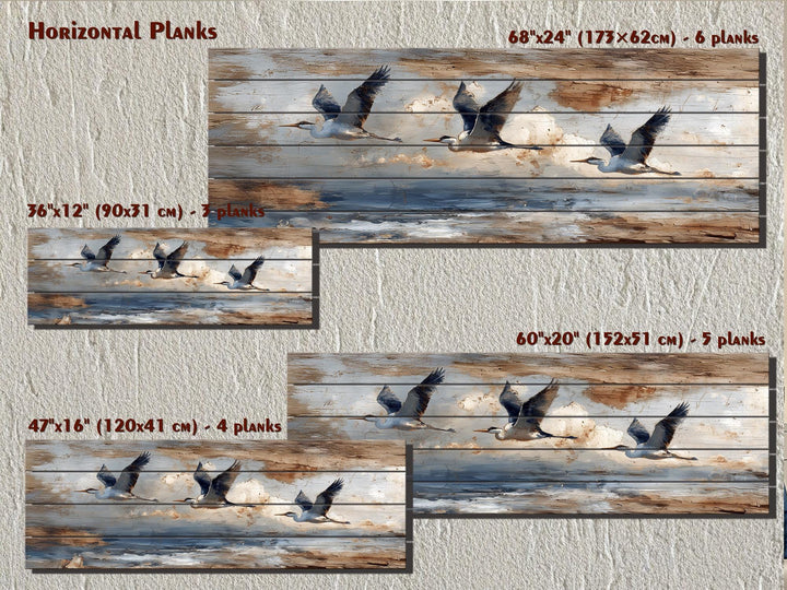 Flying Herons Distressed Wall Art on Wood Planks - Rustic Coastal Bird Decor for Beach Houses