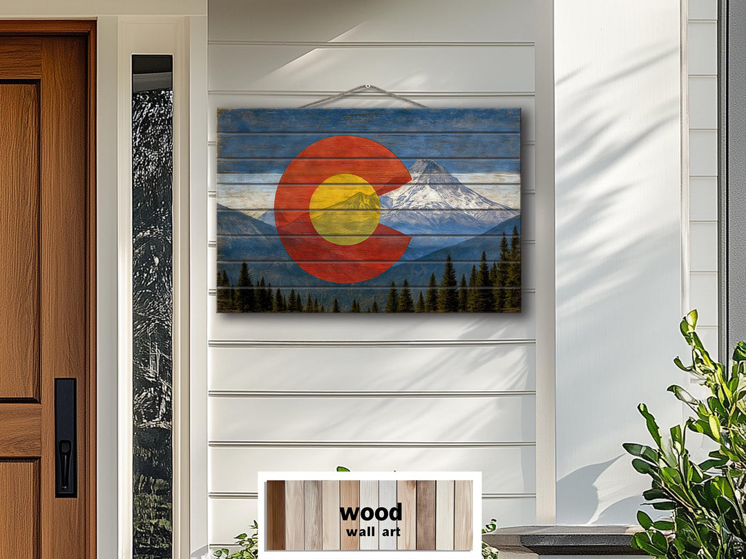 Colorado Flag And Rockies Mashup Distressed Wood Wall Art