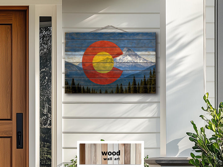 Colorado Flag And Rockies Mashup Distressed Wood Wall Art
