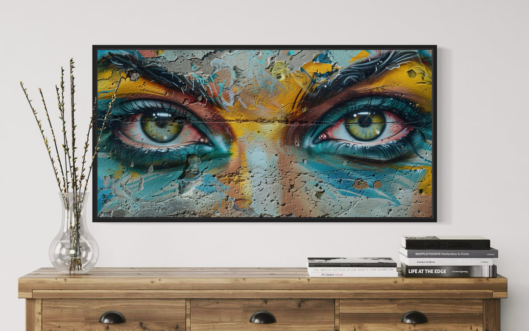 Trippy Eyes Graffiti Painting Framed Large Canvas Wall Decor close up