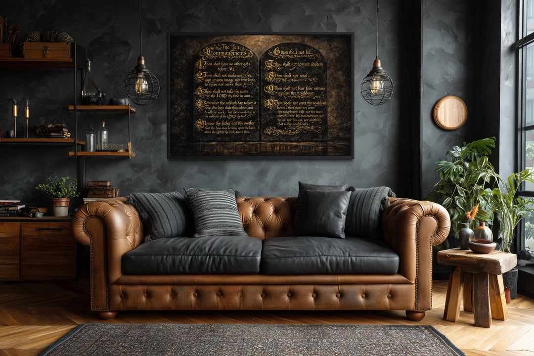 Dark Gold Ten Commandments Christian Canvas Wall Art