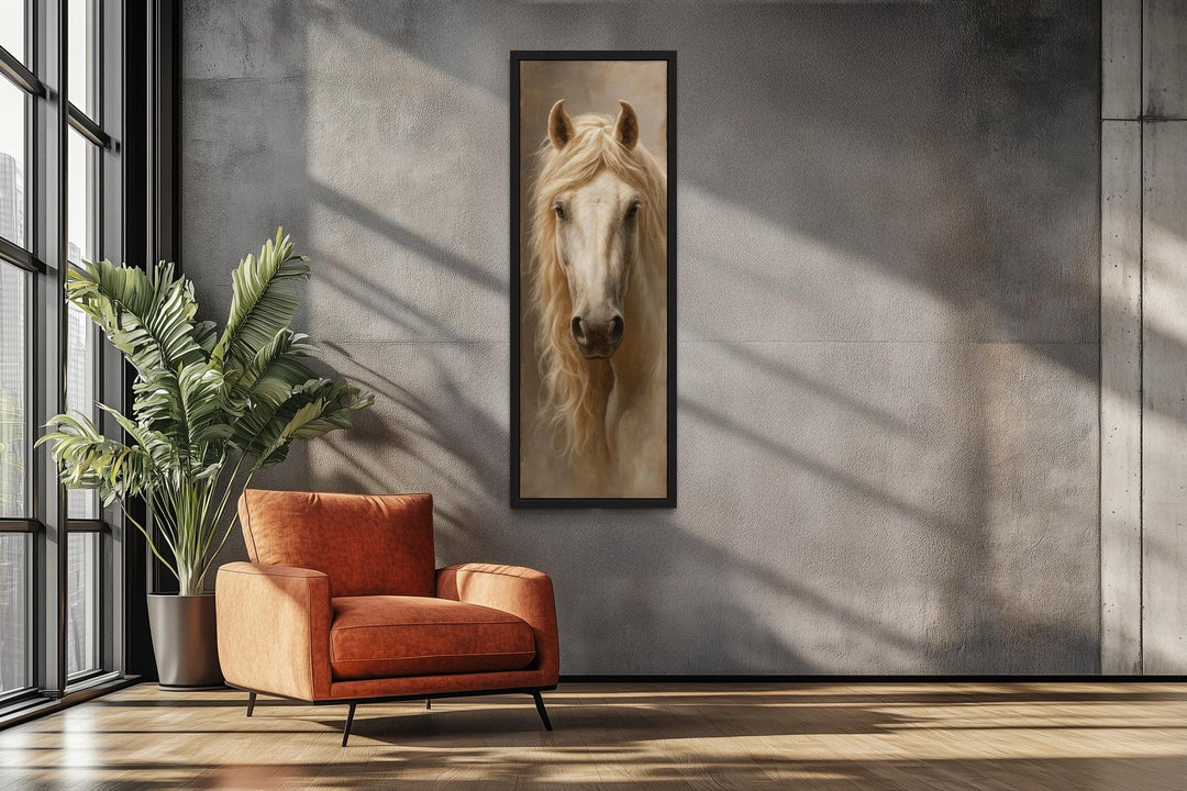 Tall Narrow Rustic Palomino Horse Canvas Print - Vertical Wall Art for Farmhouse Living Room Decor
