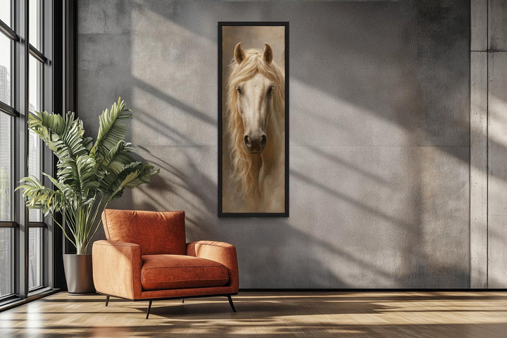 Tall Narrow Rustic Palomino Horse Canvas Print - Vertical Wall Art for Farmhouse Living Room Decor