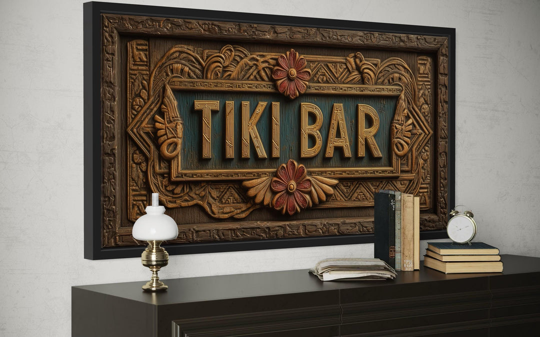 Tiki Bar Framed Sign Canvas Wall Art