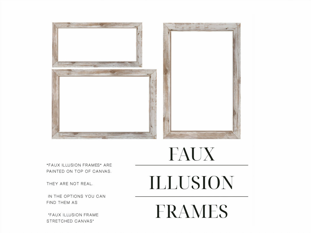Three rustic wood-style faux illusion frames in various sizes on a white background.