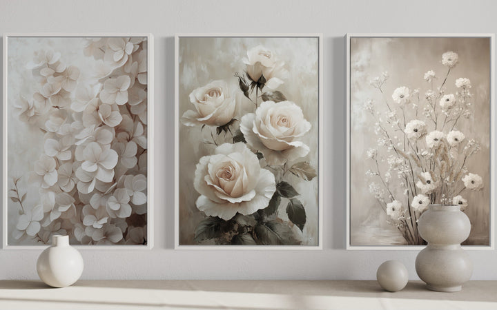 3 Piece Neutral Boho Floral Farmhouse Framed Canvas Wall Art