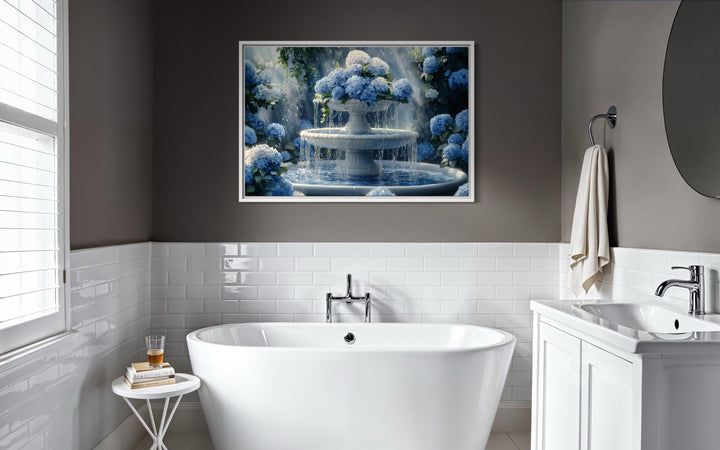 Blue Flowers Fountain Bathroom Canvas Wall Art
