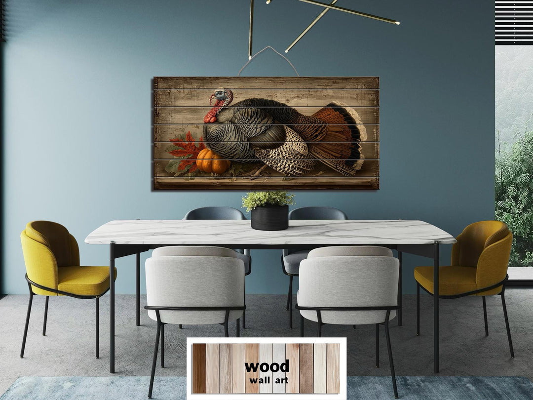 Rustic Thanksgiving Turkey With Pumpkins Distressed Wood Wall Art