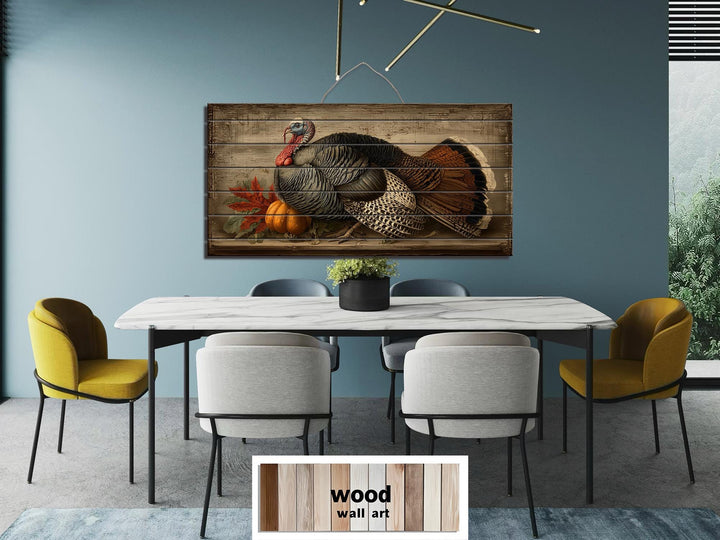 Rustic Thanksgiving Turkey With Pumpkins Distressed Wood Wall Art