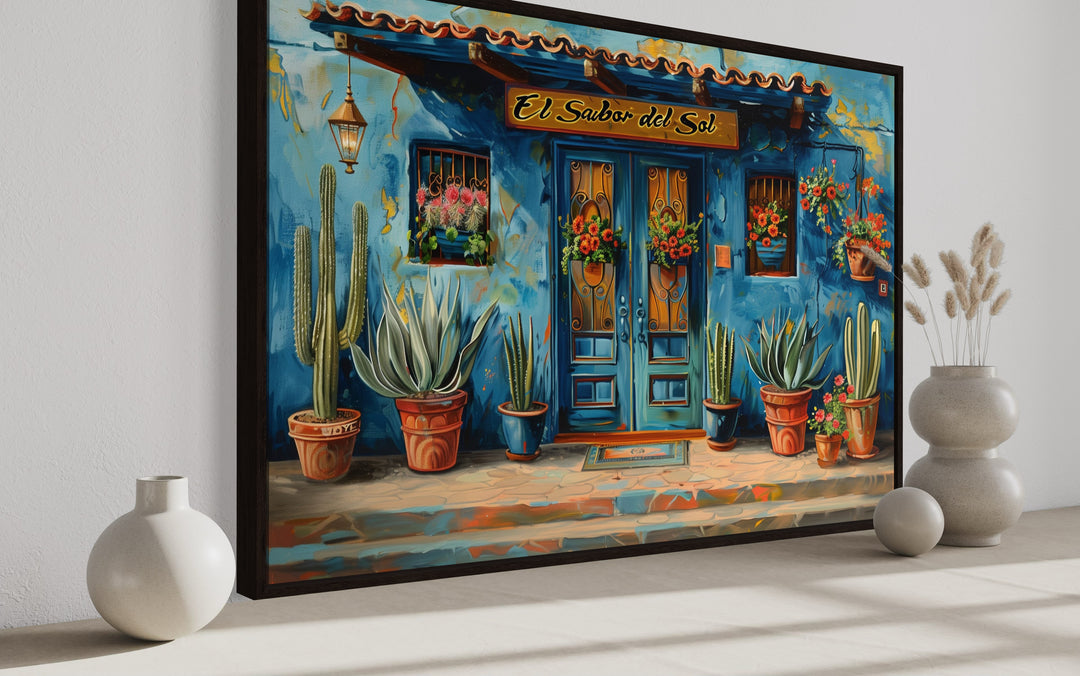 Mexican Restaurant Door Framed Canvas Wall Art For Dining Room side view