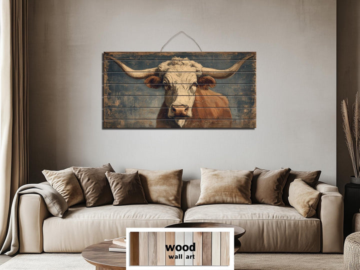Longhorn Bull Wall Art - Rustic Wood Decor | Western Farmhouse Artwork