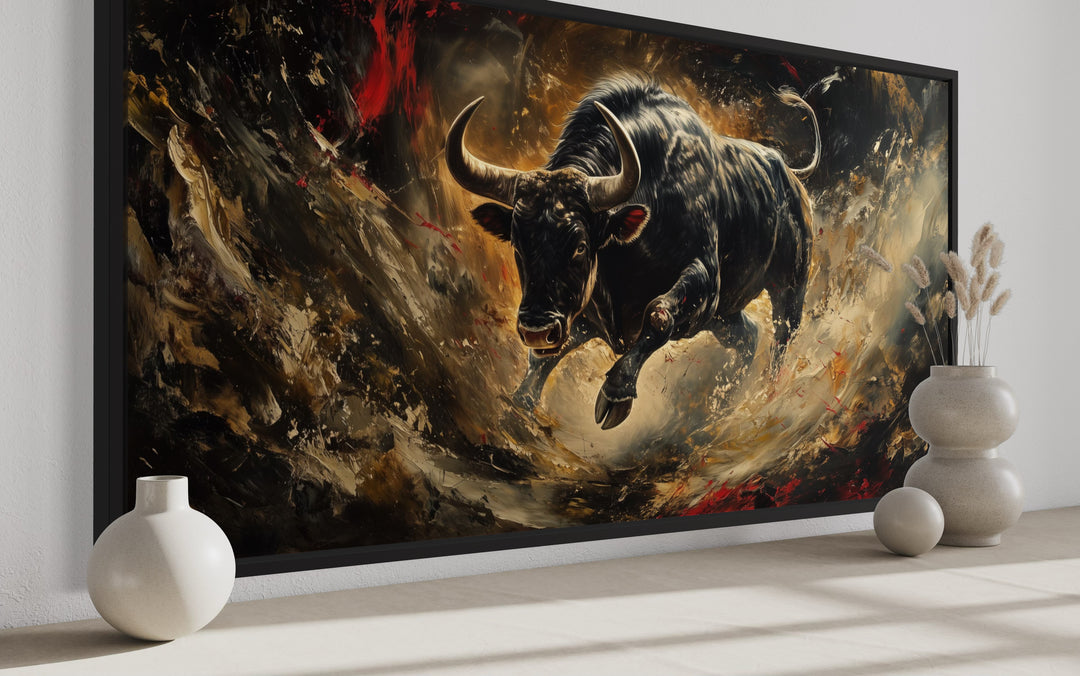 Spanish Fighting Bull Framed Canvas Wall Art side view