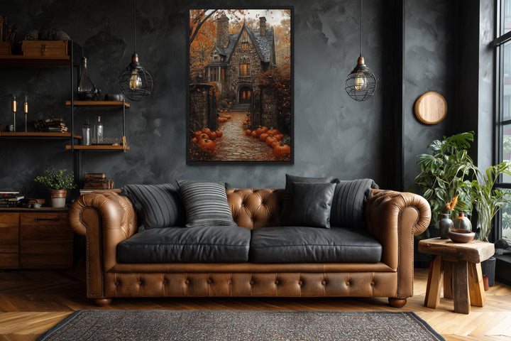 Haunted House Pumpkin Path Halloween Canvas Art
