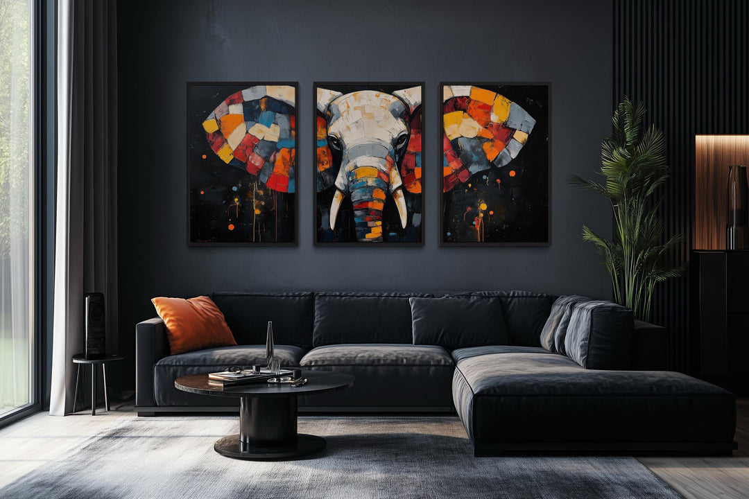 Modern Abstract Colorful  Elephant Wall Art Set of 3