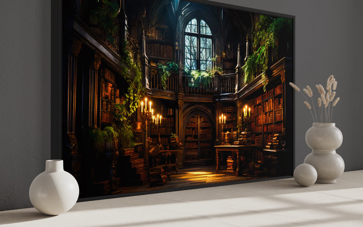 Vintage Magical Library Framed Canvas Wall Art side view