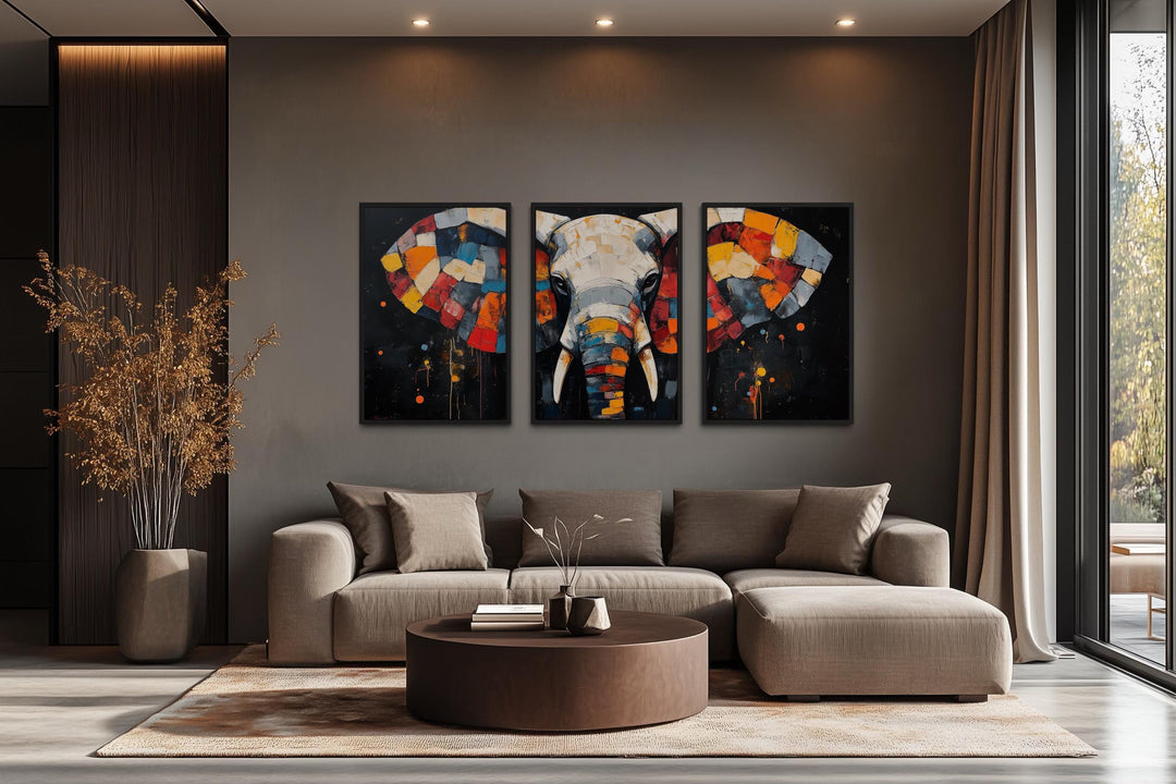 Modern Abstract Colorful  Elephant Wall Art Set of 3