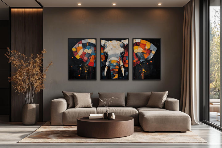 Modern Abstract Colorful  Elephant Wall Art Set of 3