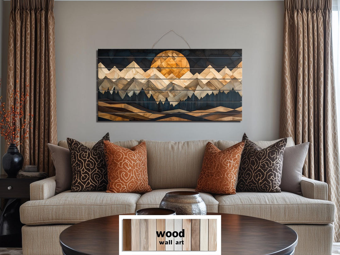 Geometric Mountain Sunset Wood Wall Art