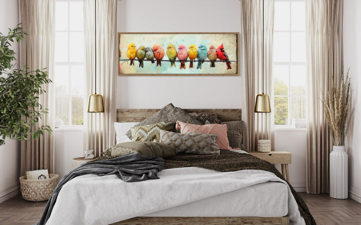 Birds On A Wire Long Horizontal Canvas Wall Art in bedroom