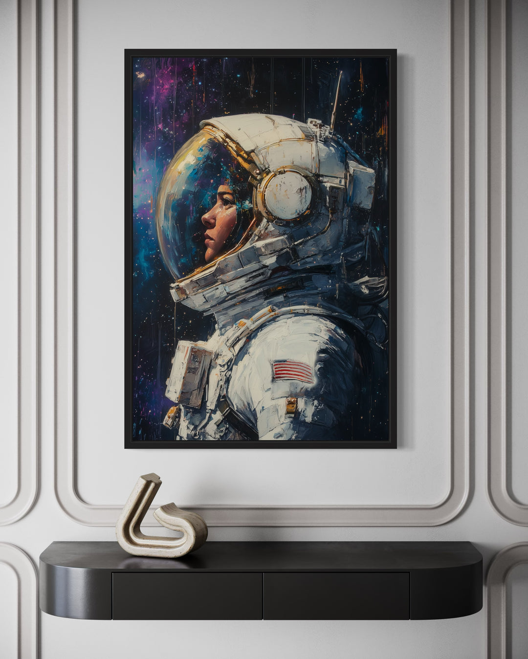 Female Astronaut Graffiti Framed Canvas Wall Art close up