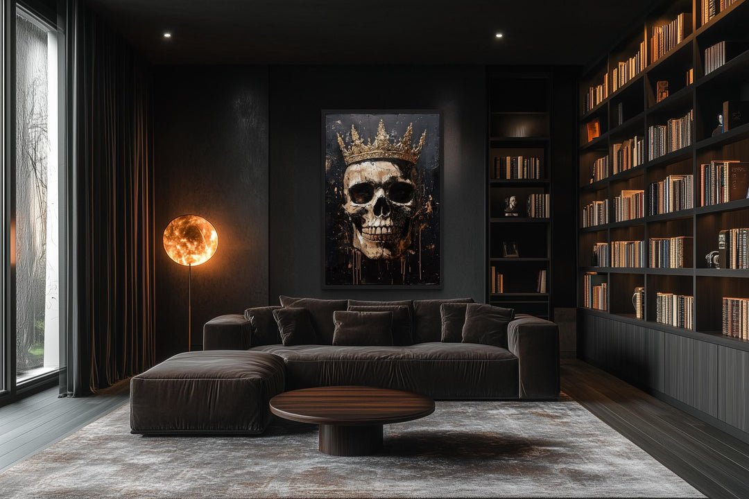 Skull Wearing Gold Crown Gothic Canvas Wall Art
