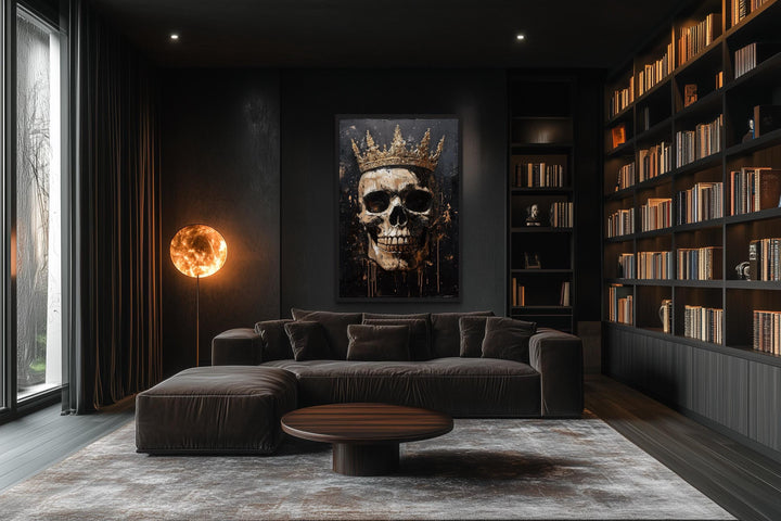 Skull Wearing Gold Crown Gothic Canvas Wall Art