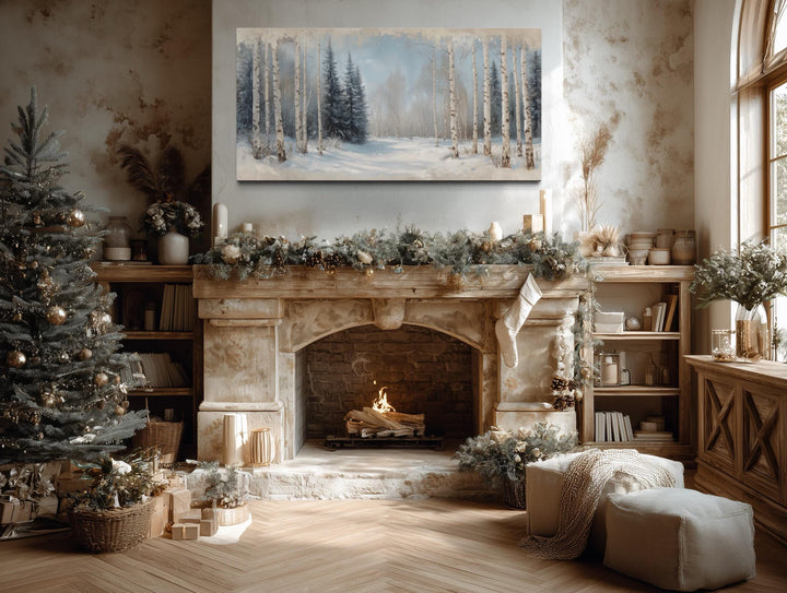 Rustic Birch Trees Forest in Winter Wall Art Canvas Wall Art