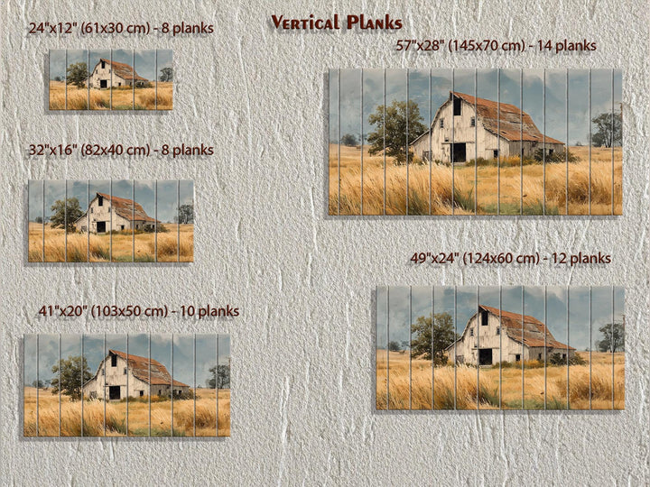 Rustic Old Barn in Wheat Field Distressed Wood Wall Art