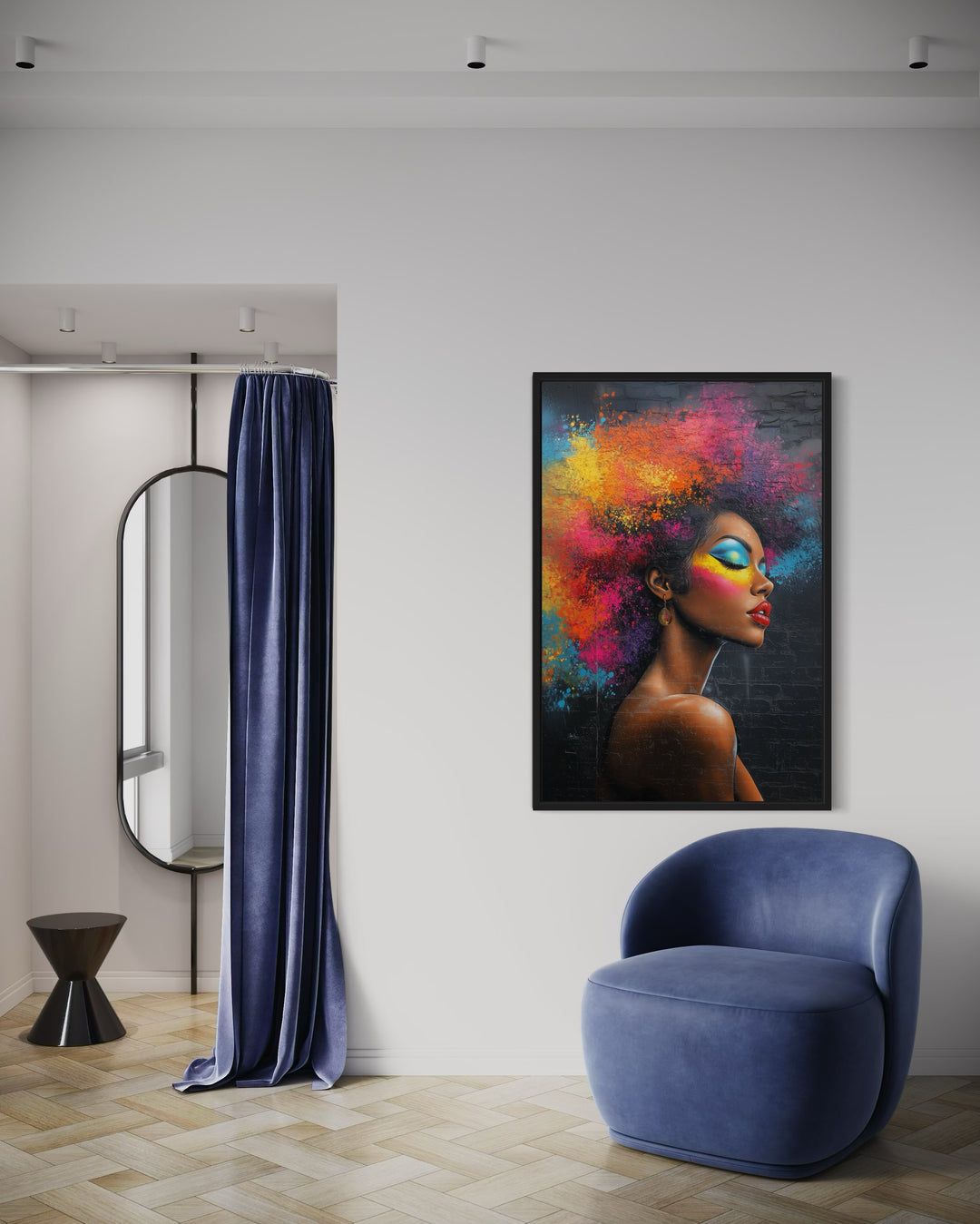 Beautiful Black Woman With Colorful Hair African American Hairdresser Canvas Wall Art in hair salon