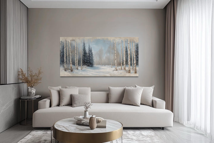 Rustic Birch Trees Forest in Winter Wall Art Canvas Wall Art