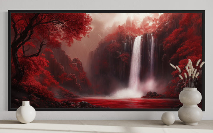 Red Waterfall Framed Canvas Wall Art For Red Walls close up