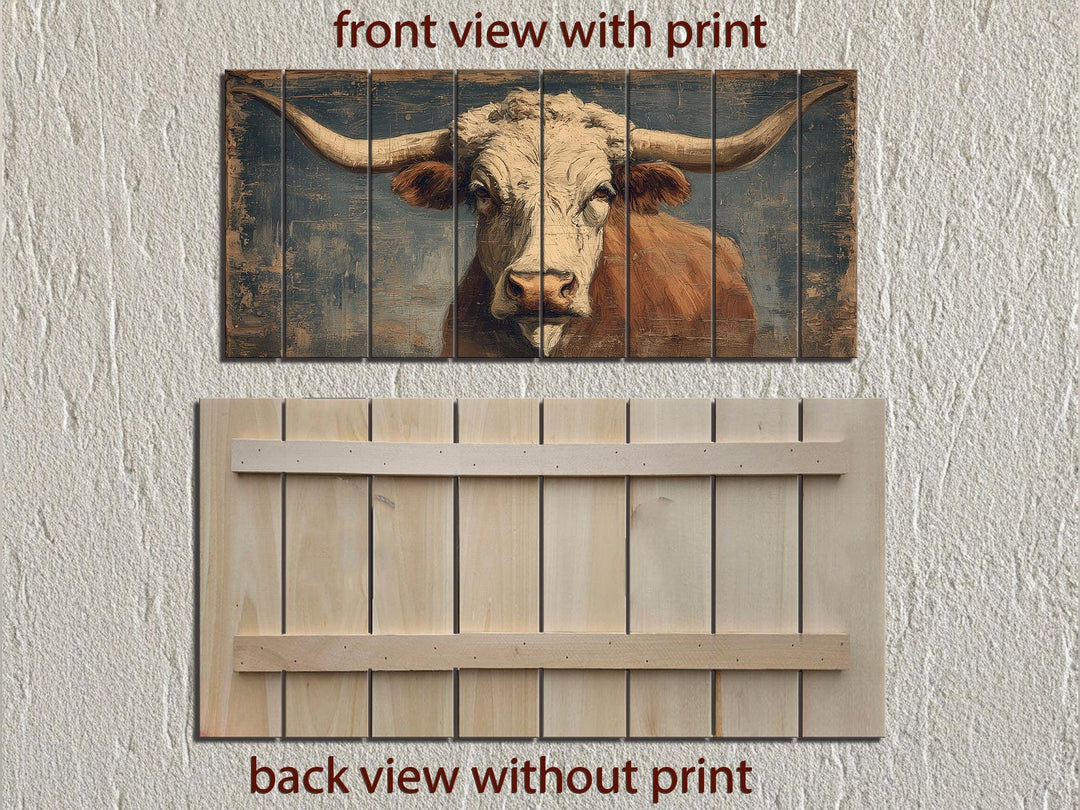Longhorn Bull Wall Art - Rustic Wood Decor | Western Farmhouse Artwork