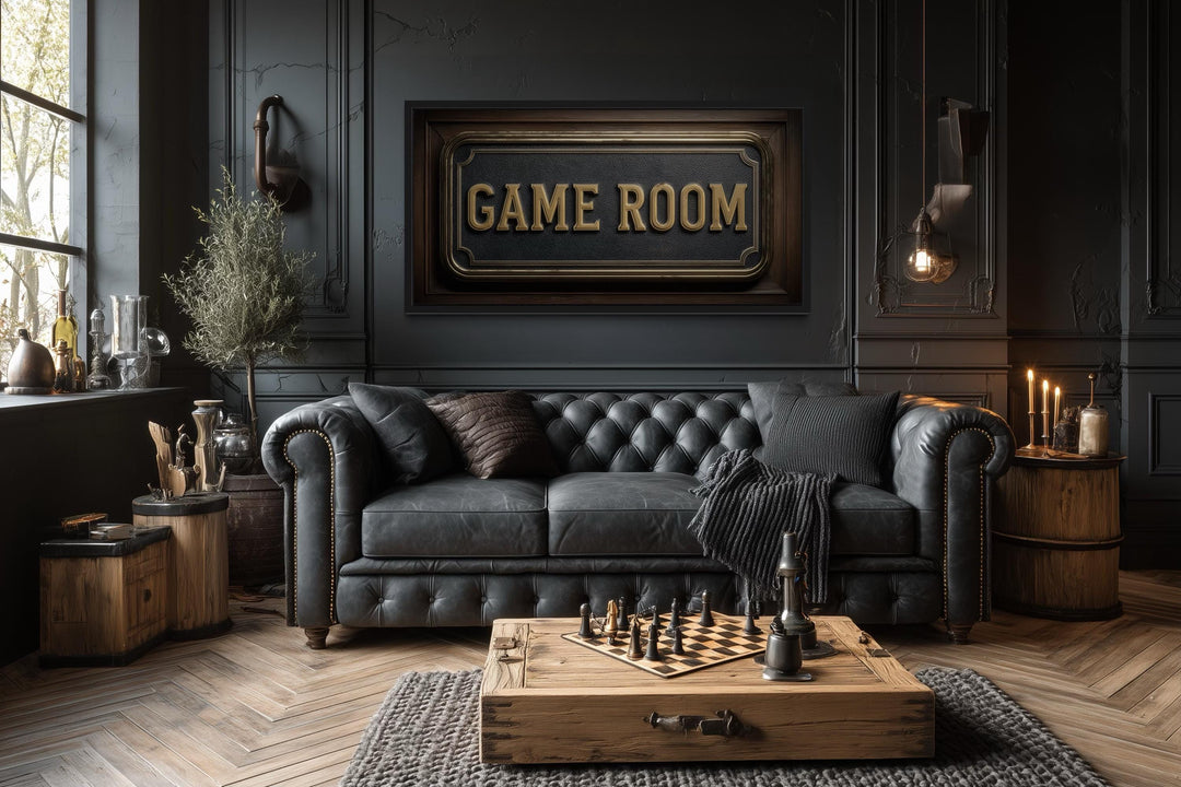 Game Room Vintage Sign Framed Canvas Wall Art