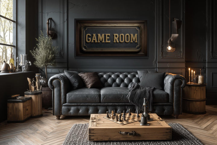 Game Room Vintage Sign Framed Canvas Wall Art