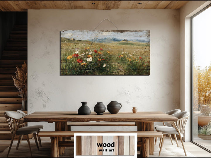 Rustic Wildflower Field Distressed Wood Wall Art