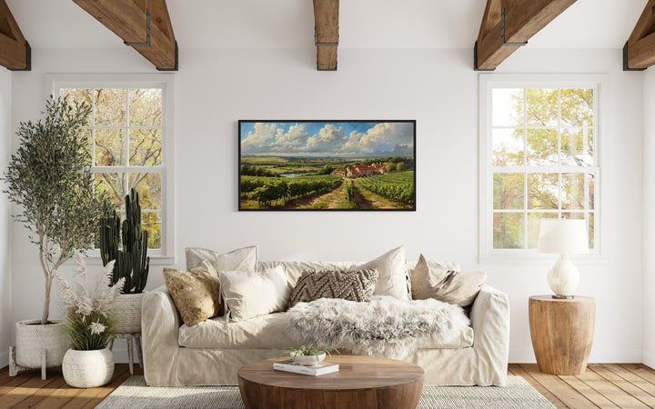 Tuscany Vineyards Italian Landscape Framed Canvas Wall Art