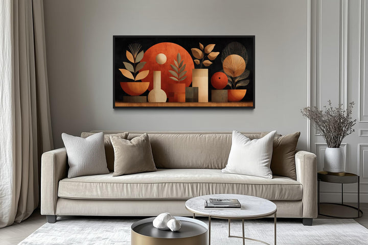 Boho Terracotta Wall Art - Abstract Canvas Print with Vases and Leaves for Neutral Decor