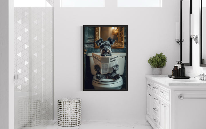 Miniature Schnauzer On The Toilet Reading Newspaper Picture