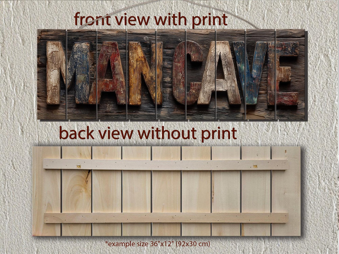 Man Cave Distressed Wood Sign Rustic Masculine Den Wall Art